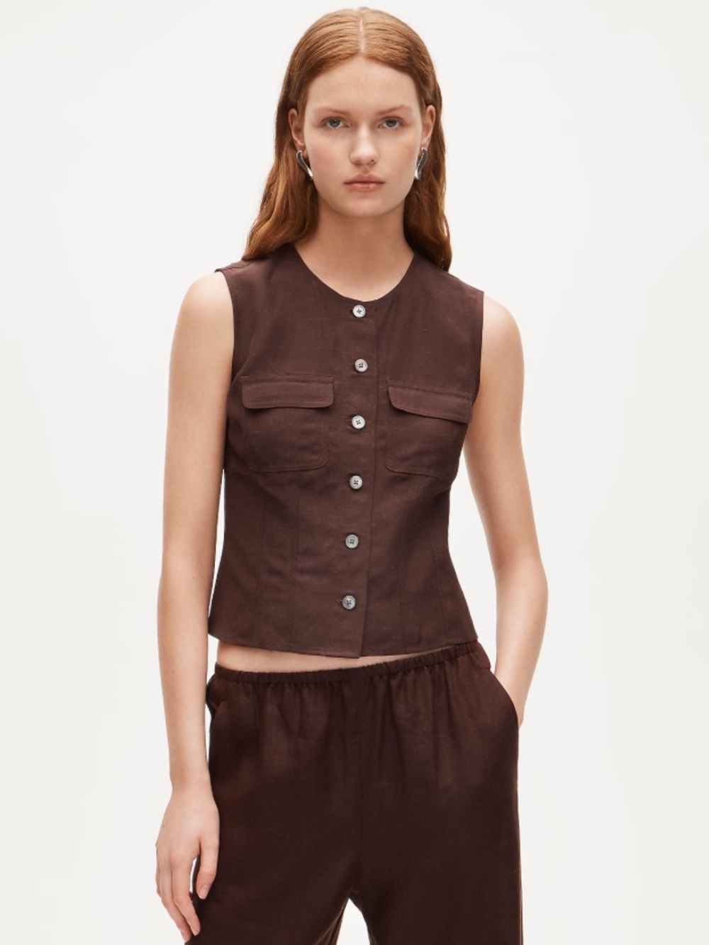 J. Crew Utility button-up top in Gramercy linen blend - Smoked Walnut